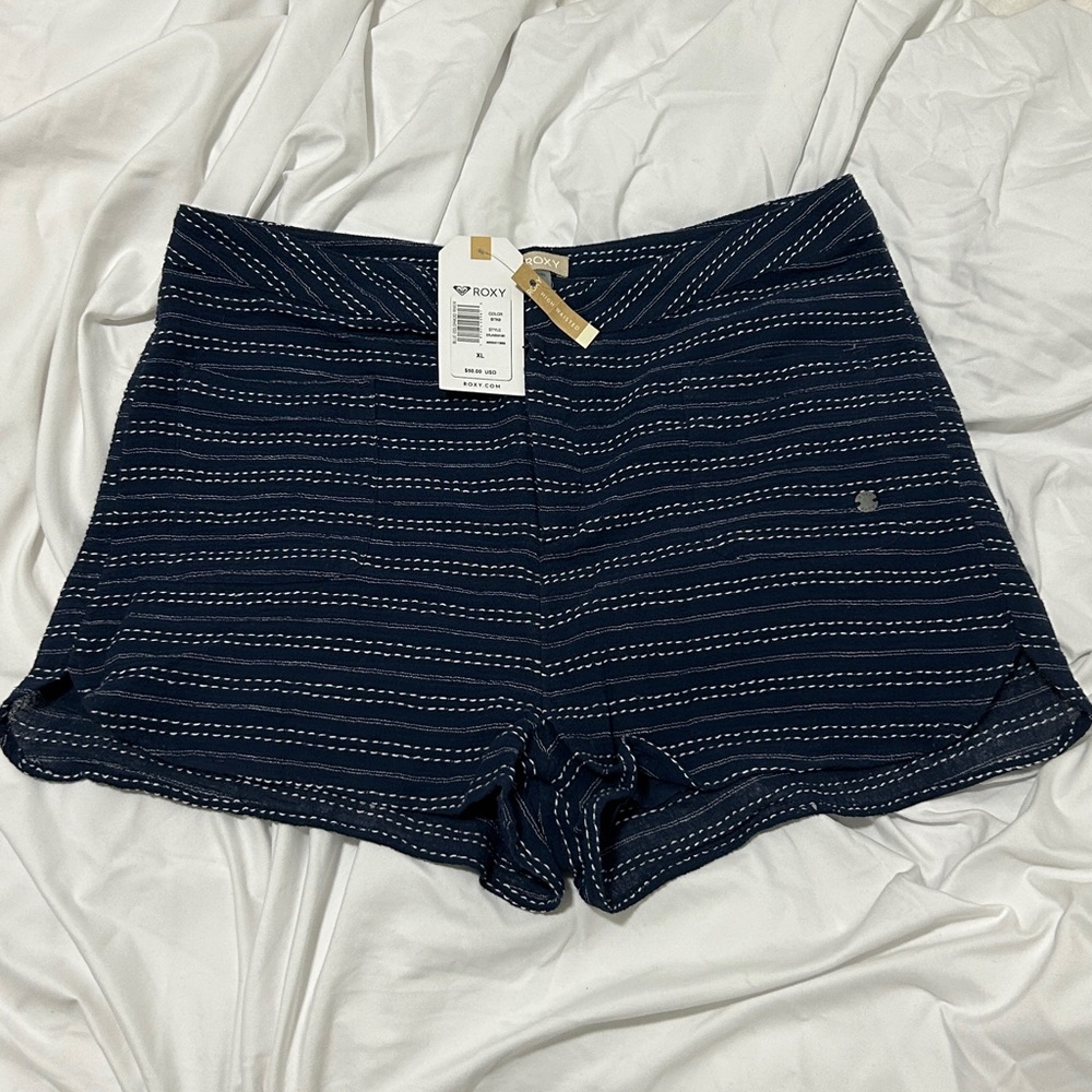 Roxy High Waist Striped Navy Shorts
